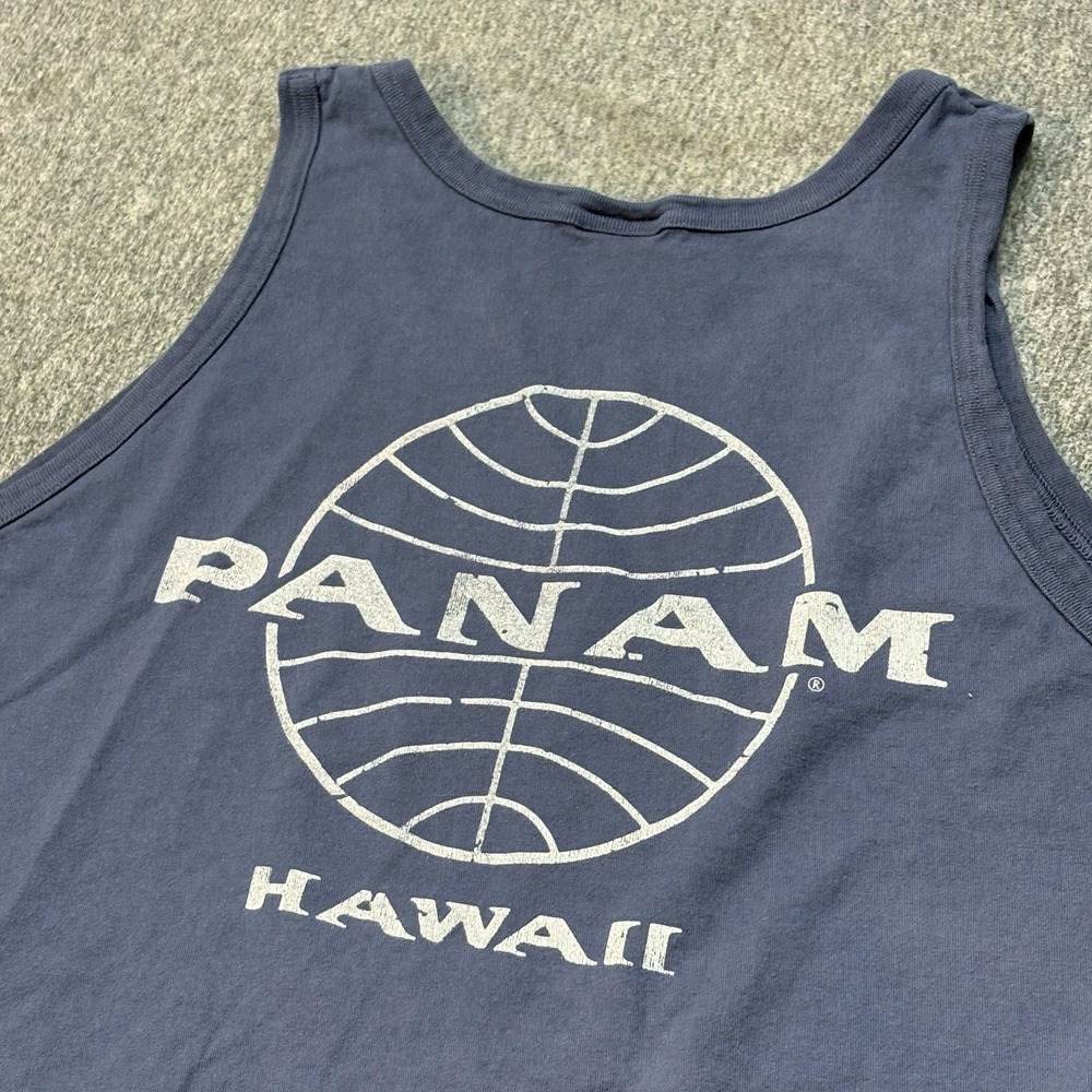 Vintage Hawaii PanAm Tank Top Mens L Heavy Weight 90s Blue Aloha Shirt Spellout